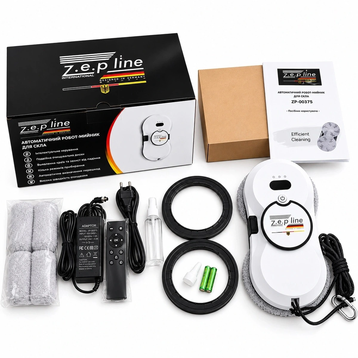 Автоматичний робот Zepline ZP-00375 для миття вікон, розпилення, пульт, 90 Вт