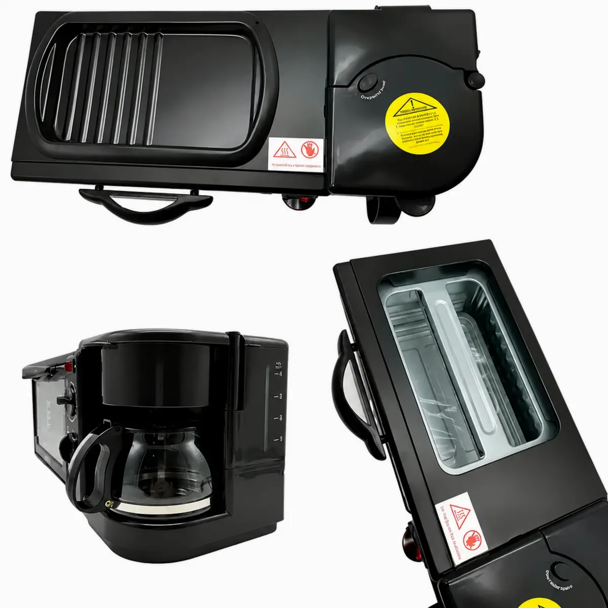 Станція для сніданку Zepline ZP-116, 3 в 1, піч 12 л, гриль, кавоварка, чорна